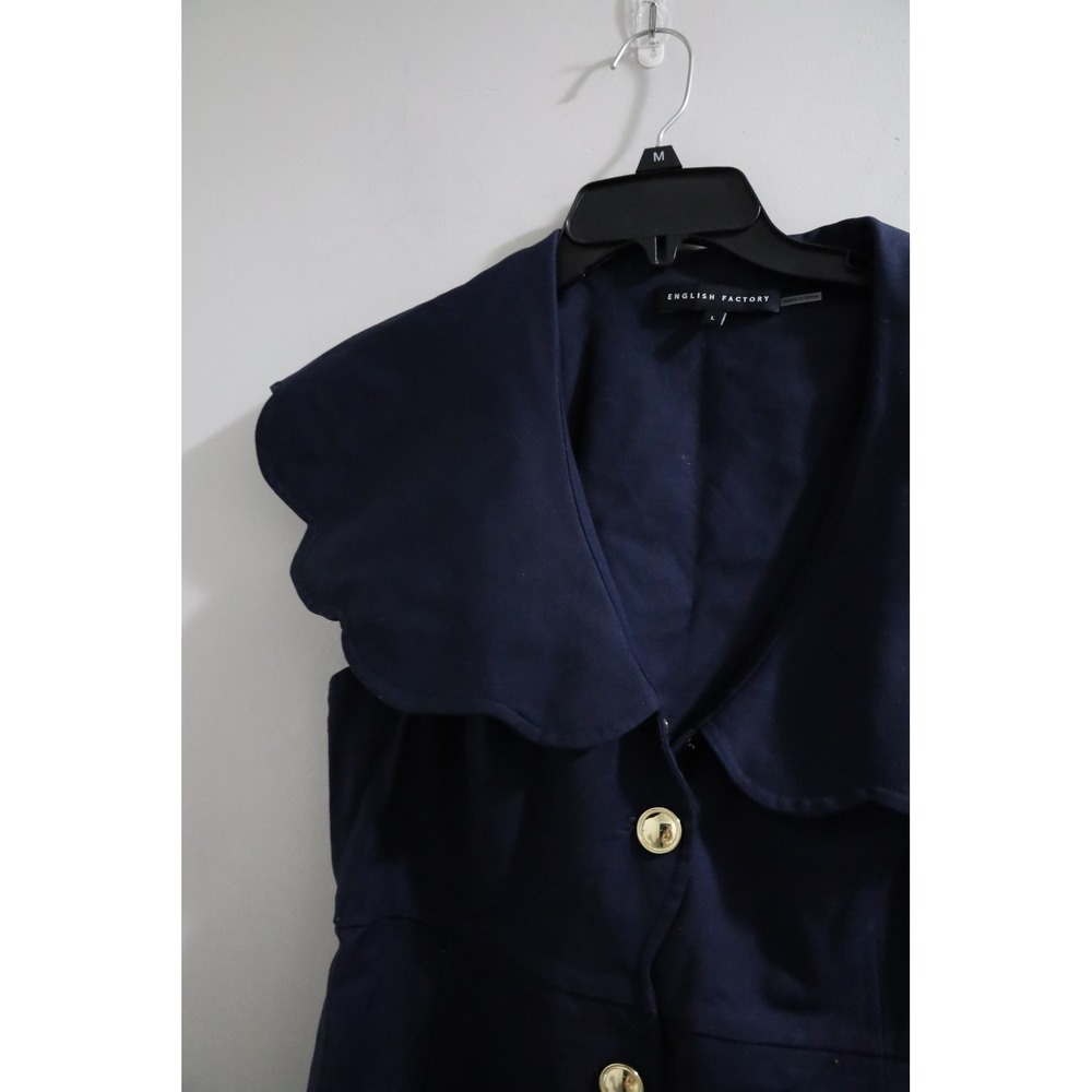 English Factory Navy Scallop Collar Button-Front Mini Dress - Picture 2 of 5